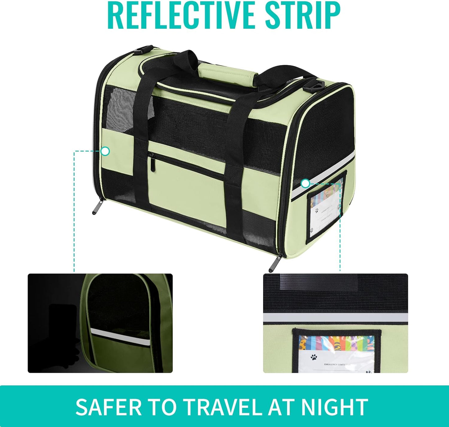 Cat Carrier Pet Dog Carriers TSA Airline Approved for Cats Dogs under 15 Lbs, Collapsible Soft Sided Cat Carrier Dog Travel Carriers for Puppy Kitten, Green