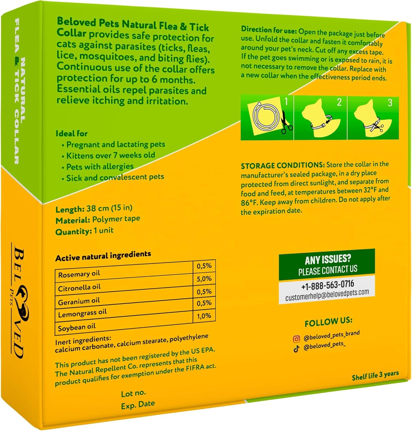 Natural Flea & Tick Collar for Cats - 12 Months Control of Best Prevention & Safe Treatment - anti Fleas and Ticks Essential Oil Repellent (1 Pack)