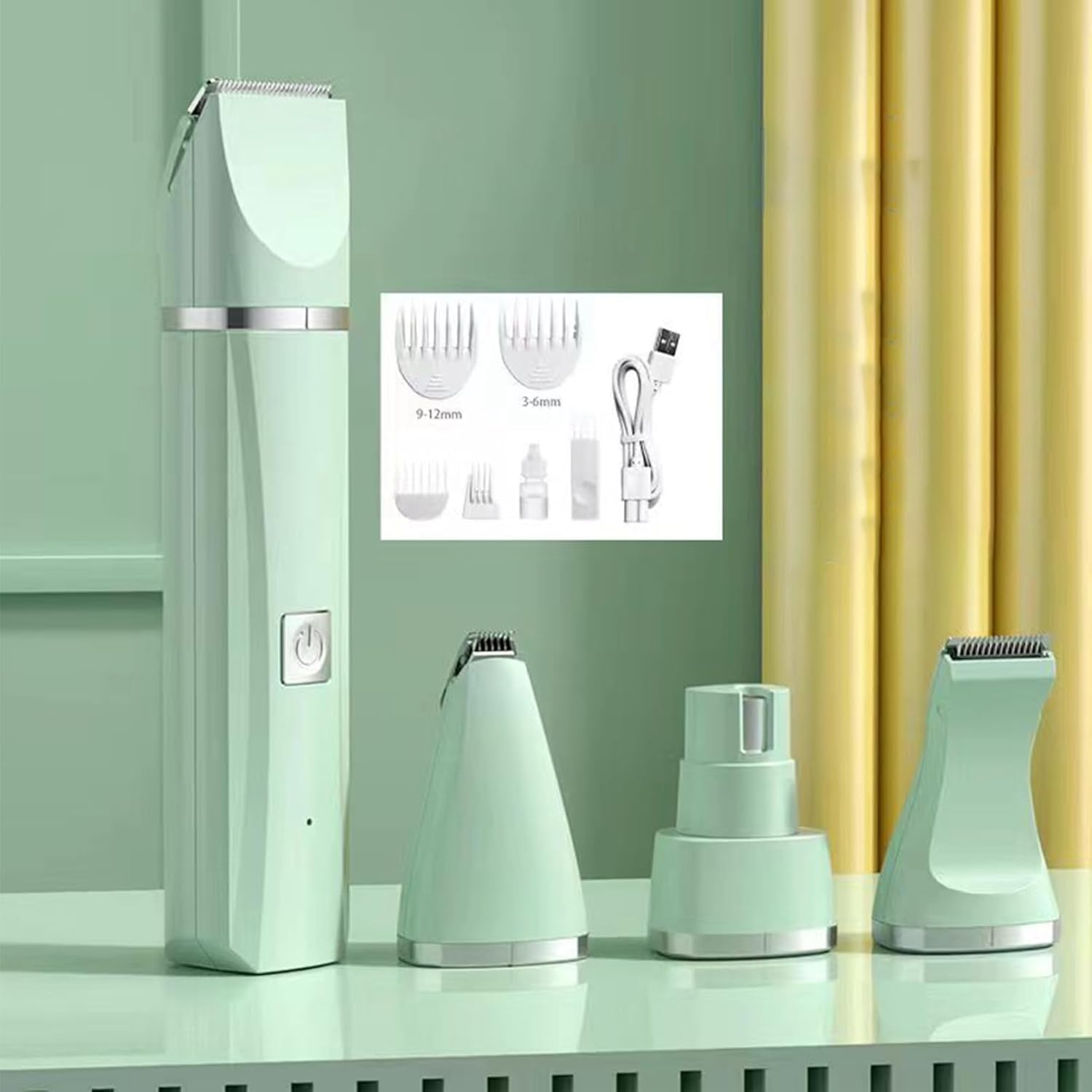 Pet Hair Trimmer, 4 in 1 Rechargeable Low Noise Safe Electric Cat Puppy Hair Clipper, Pet Hair Thick Coats Clippers Trimmers Set Dog Grooming Tool for Dogs, Cats, and Other Pets