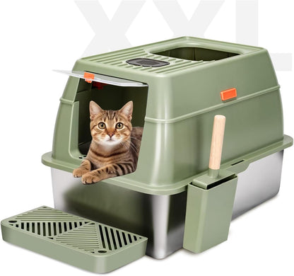 The Purr-fect Palace: XXL Stainless Steel Litter Box for Royal Felines - Where Big Cats and Tiny Kittens Go to 'Do Their Business' in Style!