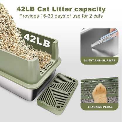 The Purr-fect Palace: XXL Stainless Steel Litter Box for Royal Felines - Where Big Cats and Tiny Kittens Go to 'Do Their Business' in Style!