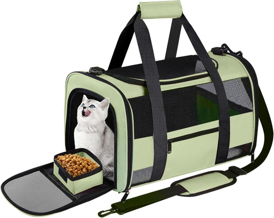 Cat Carrier Pet Dog Carriers TSA Airline Approved for Cats Dogs under 15 Lbs, Collapsible Soft Sided Cat Carrier Dog Travel Carriers for Puppy Kitten, Green